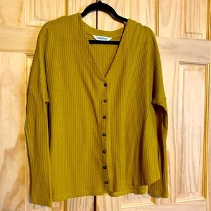 The perfect mustard colored waffle cardigan